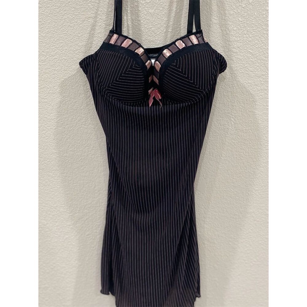 Rampage Black Pinstripe Satin Bandeau Chemise with Pink Accents